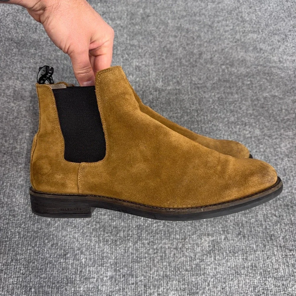 All Saints Harley Chelsea Slip On Suede Boots Men 13 (46 EU) Tan Brown Leather